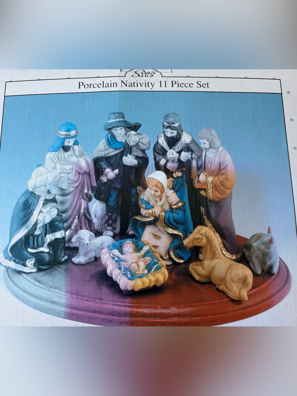 Porcelain Nativity 11-Piece Set - Blue and Gold Accents